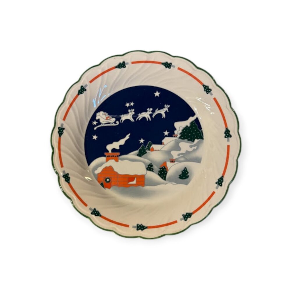 Sango Christmas Eve Scalloped Edge Footed Pedestal Cake Stand 7050